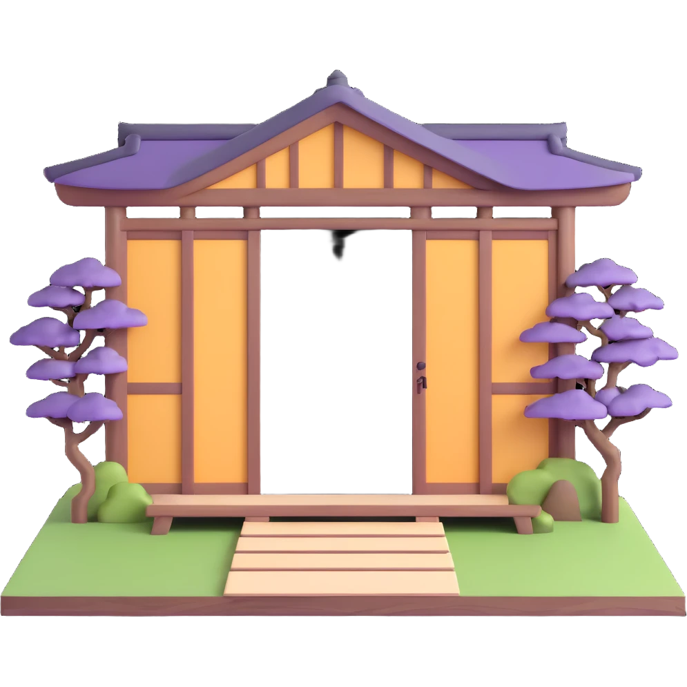 Traditional Japanese house with wooden beams, paper doors, tatami emoji