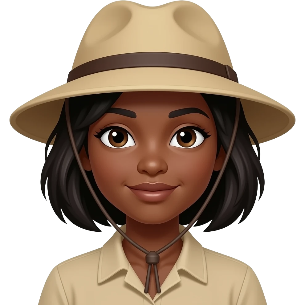 black girl in a safari hat emoji