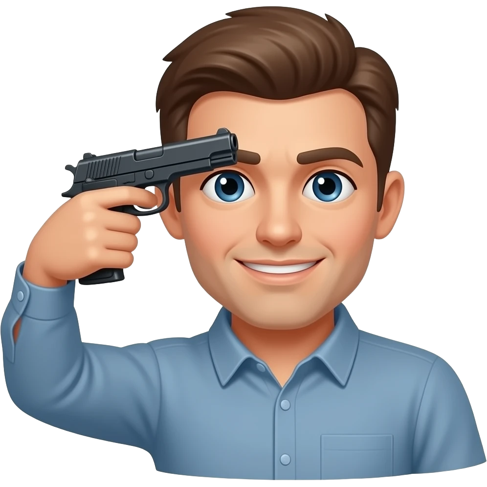 A person killing himself, have him holding a gun pointing at his own forehead emoji