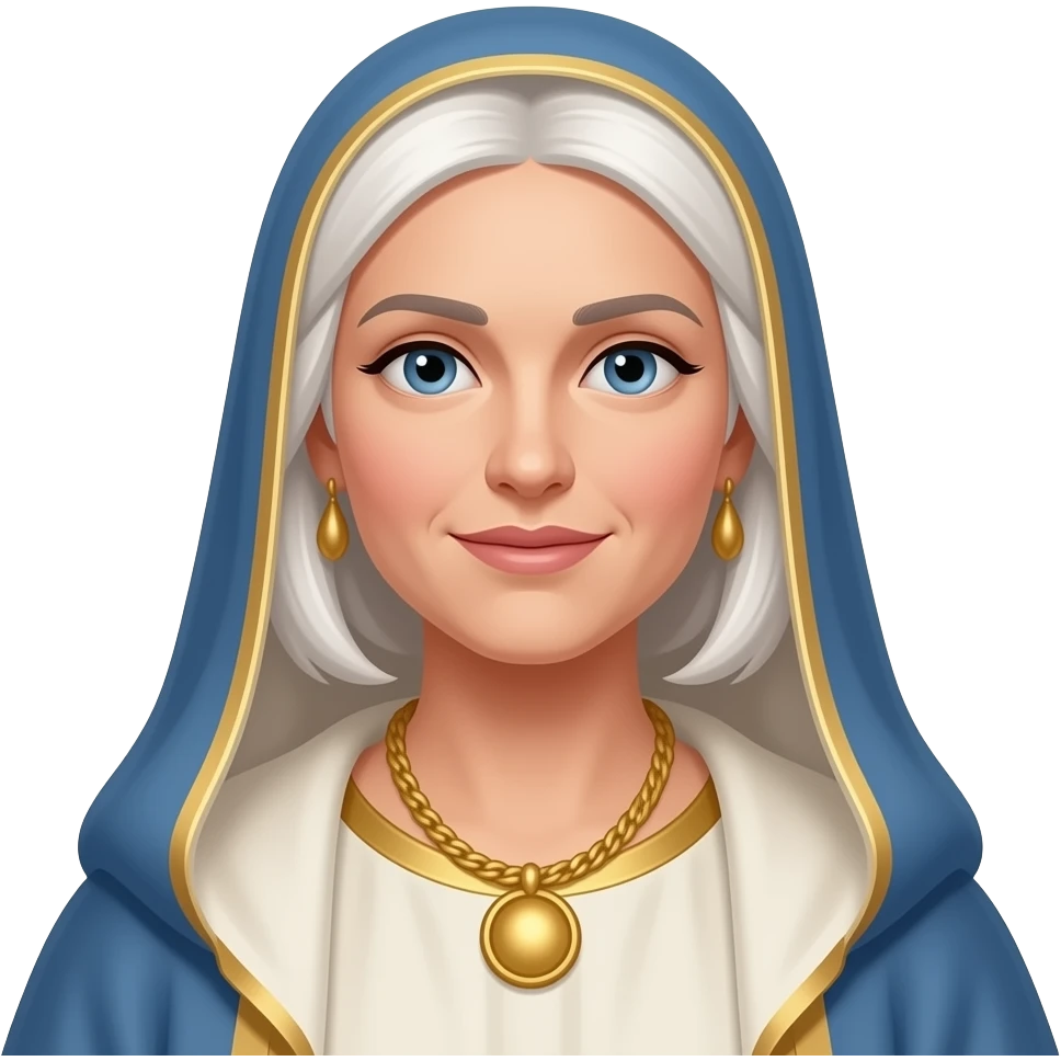 White haired lady playing the biblical Mrs Shem emoji