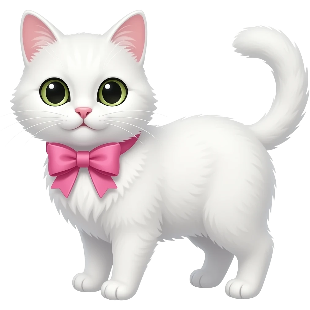 Белая кошка с  розовым бантиком emoji