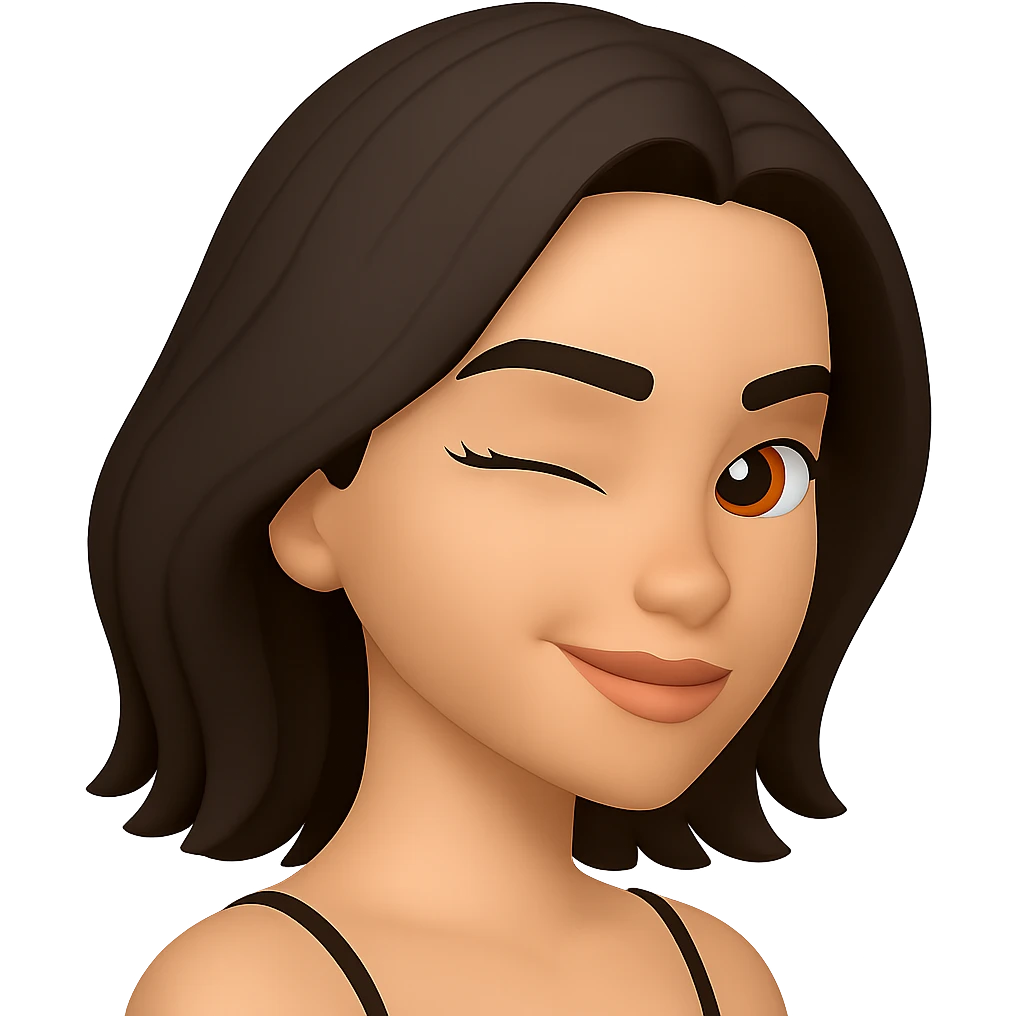 Create a slight sideways (three-quarters) view of the character winking in the same style as the reference image. Maintain transparent background. emoji