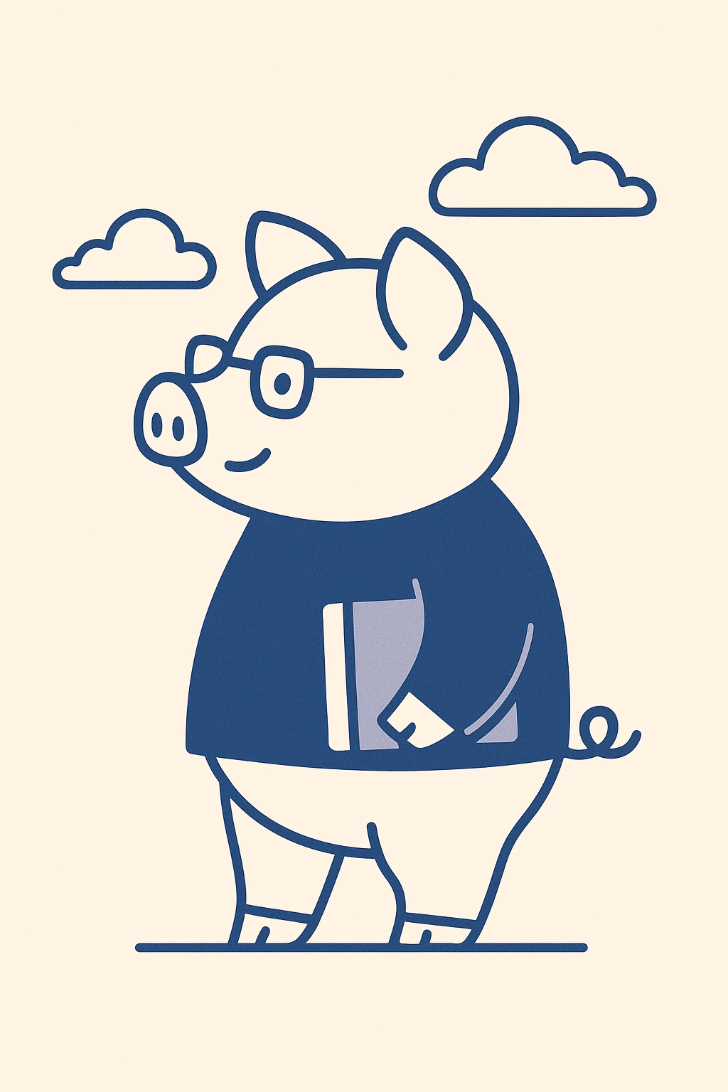 side view of a pig, cartoon style, academic color palette, with subtle scholarly elements like glasses or a book emoji