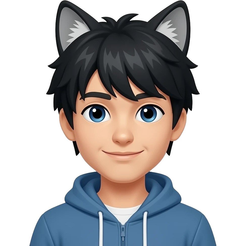 wolf boy black hair human face emoji