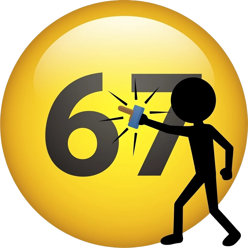 yellow circle with face on it sticking out hitting 67 meme emoji