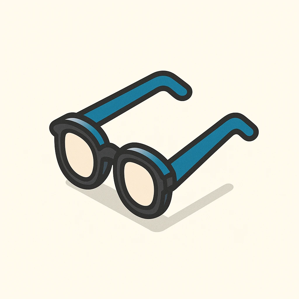 folded glasses symbolizing thinking, mindfulness, and observance, simple form, clear shadows and highlights, 2D isometric style emoji