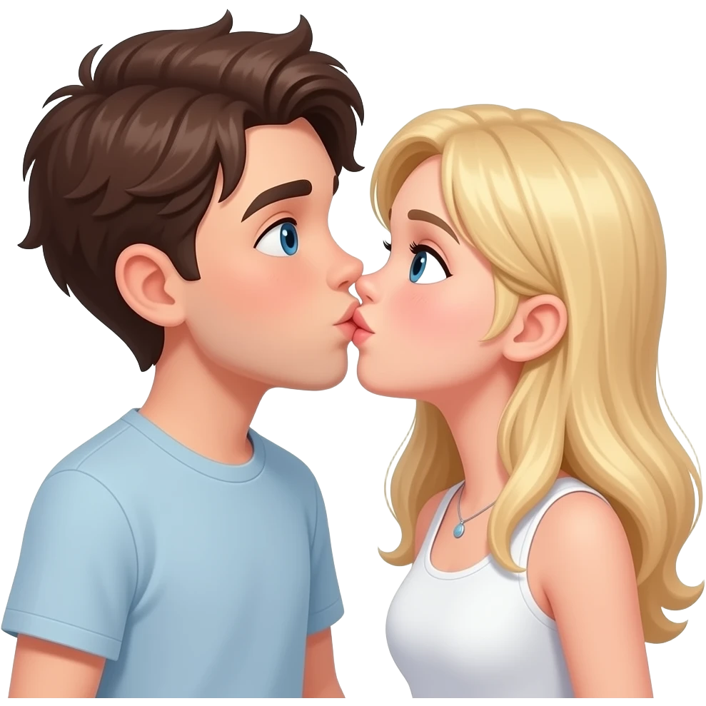 que el chico sea blanco y pelo morocho besandose mas fuertecom una chica rubia blanca emoji