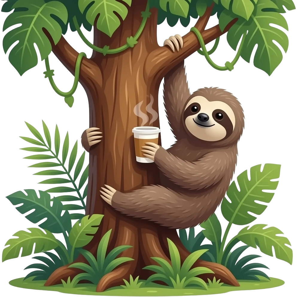 hanging sloth big tree drink coffee hanging emoji