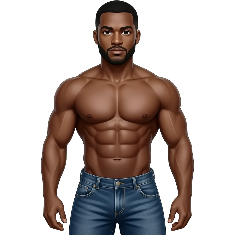 full body black man standing with muscular build in jeans emoji