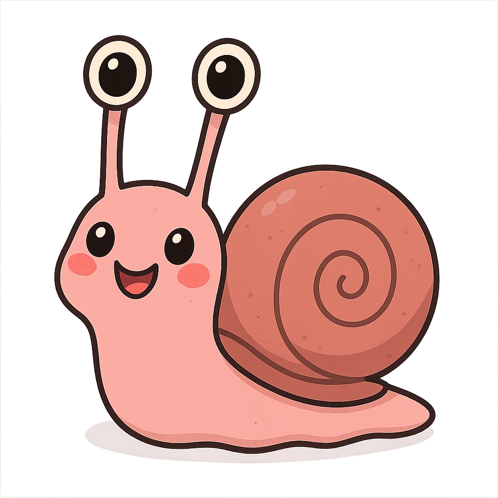 a cute pink snail, original design, big eyes, blushing cheeks, joyful emoji