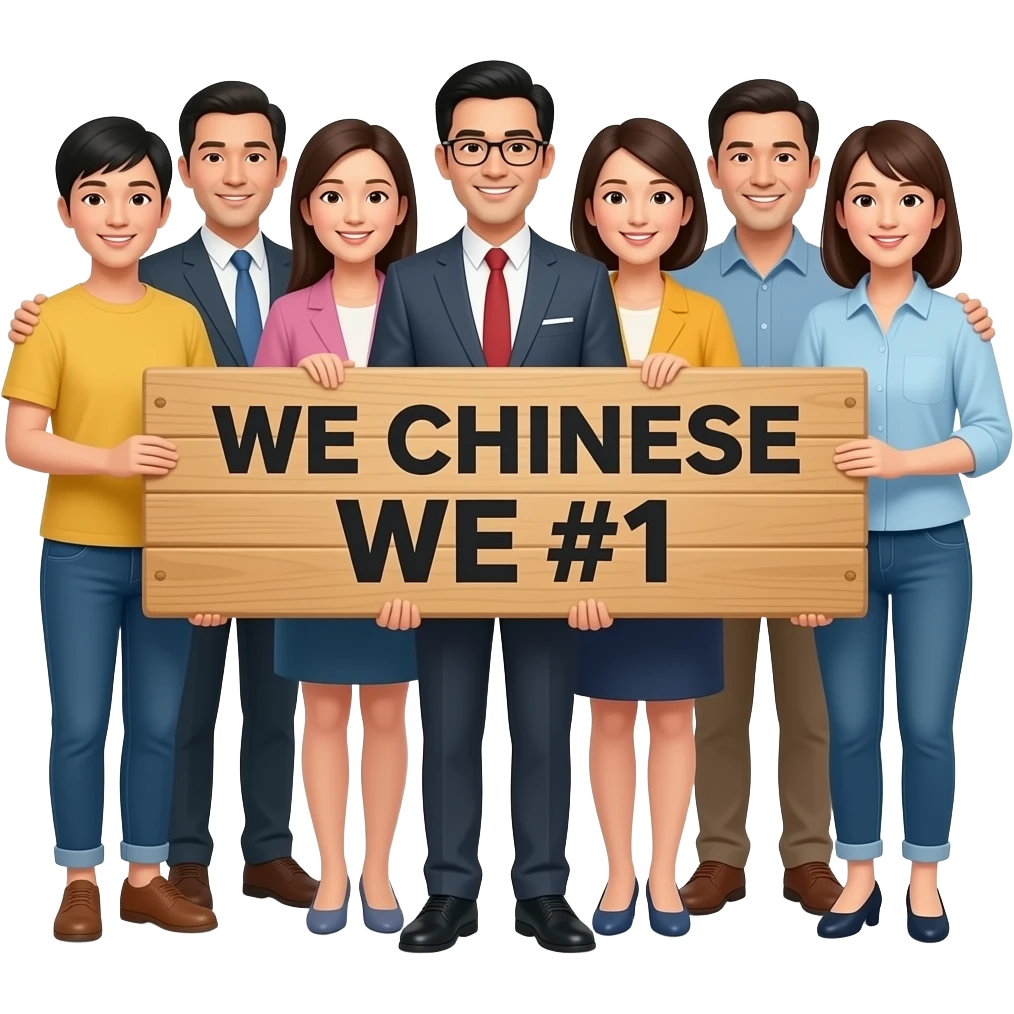 A group of chinese people showing a sign*we chinese we #1 emoji