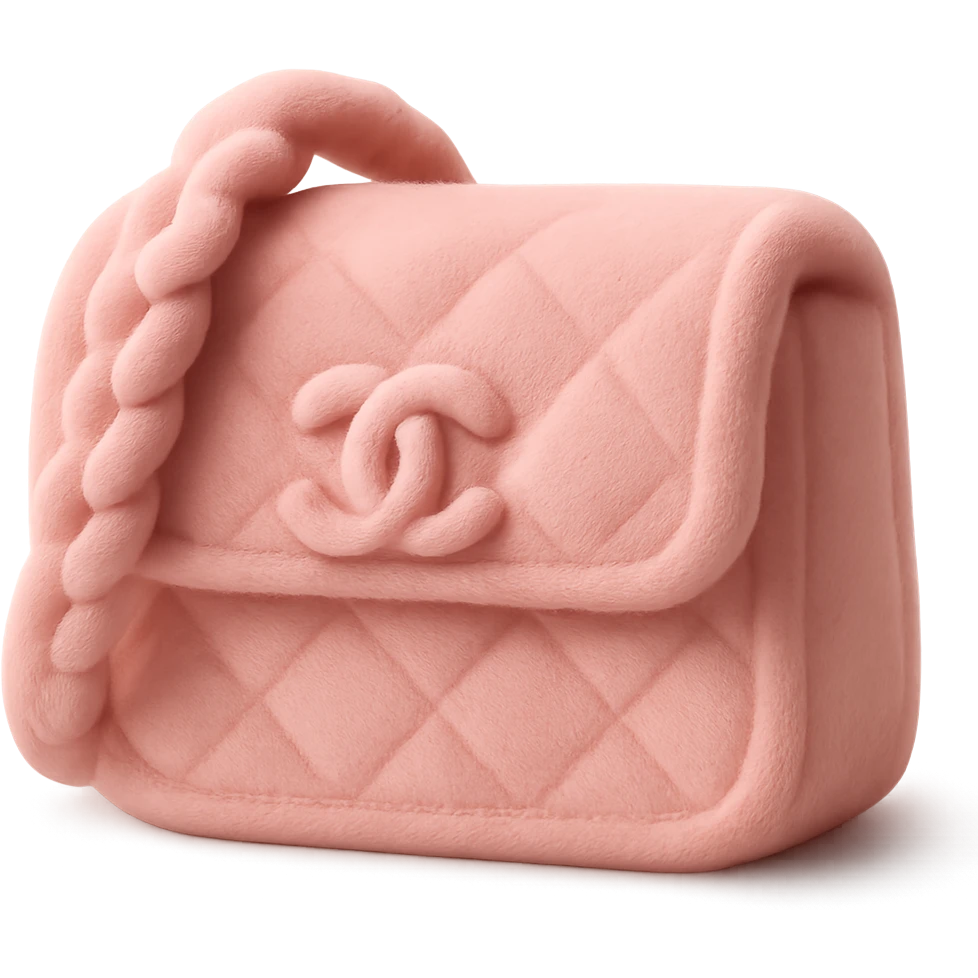 pink Chanel purse, flocked toys style, fuzzy and collectible emoji