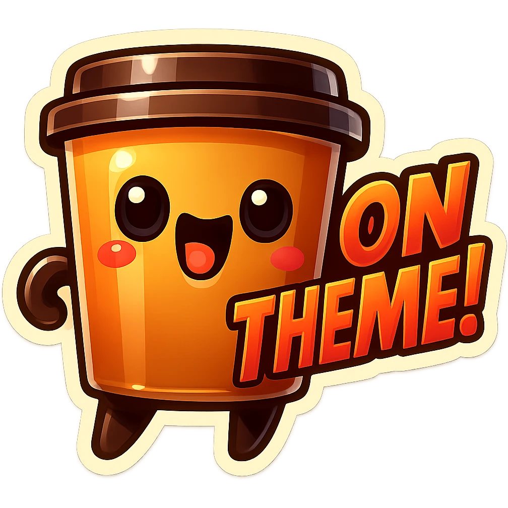 Tall coffee cup, screaming "ON THEME!" emoji