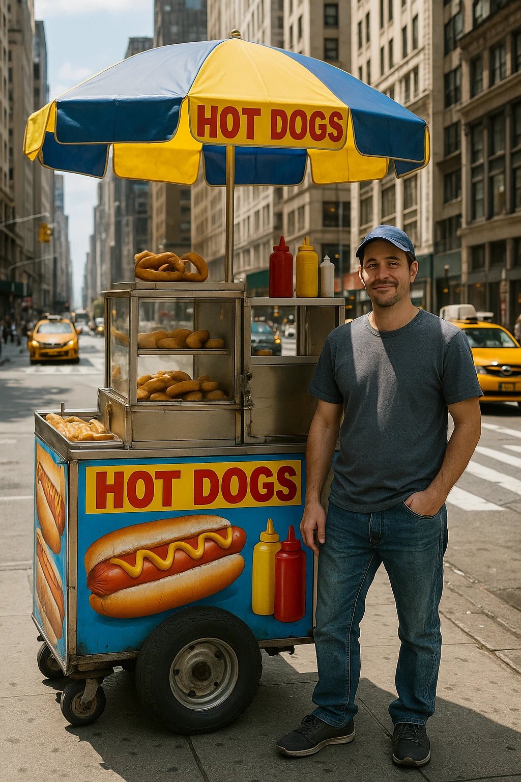 hotdog seller in New York with cart emoji
