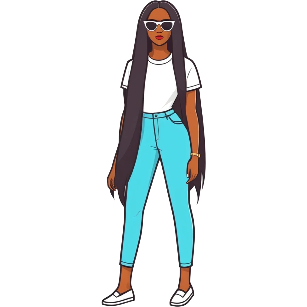 Black woman long straight hair wearing sunglasses  emoji