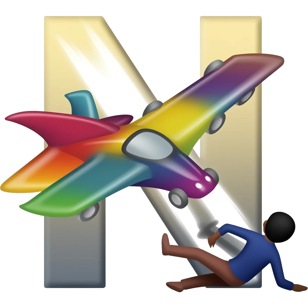 СГЕНЕРИРУЙ ЭМОДЗИ ОЧЕНЬ НЕОБЫЧНОЕ С БУКВОЙ N ГДЕ МАШИНА ЛЕТАЕТ ОНА РАЗНОЦВЕТНАЯ И УПАЛ ЧЕЛОВЕК А ТАМ НАДПИСЬ "N" emoji