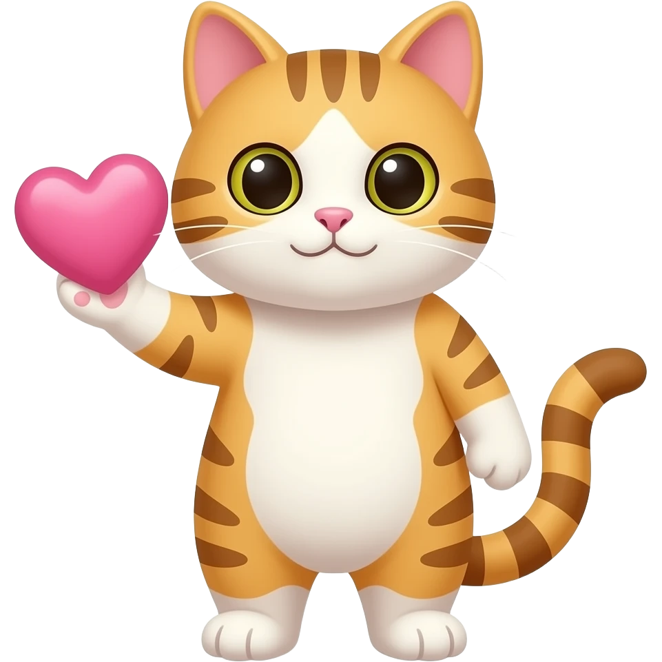 Gato con un corazón rosado en la mano emoji