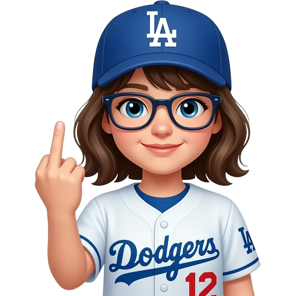 Girl with glasses wearing dodgers sticking middle finger emoji