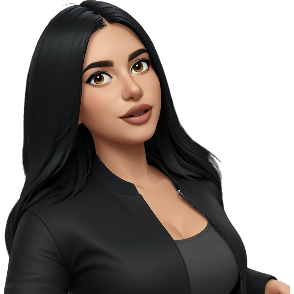 smiling girl in black jacket emoji