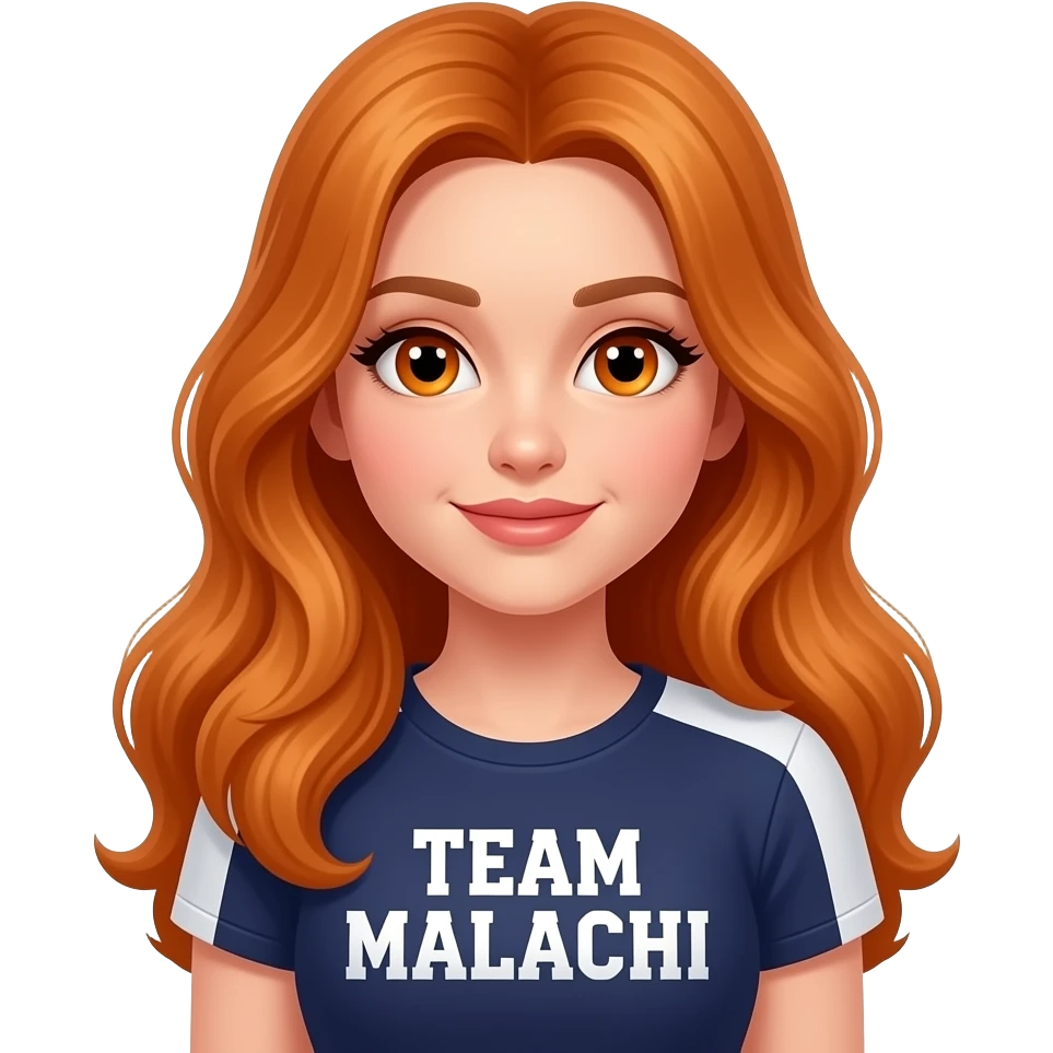 sexy girl with long ginger hair and ginger eyes a top with TEAM MALACHI written on it emoji
