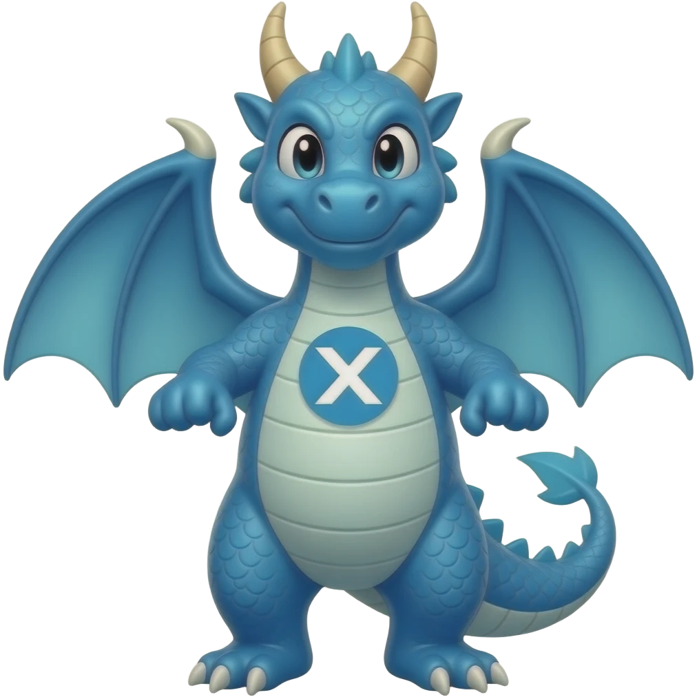 Blue dragon holding x logo emoji