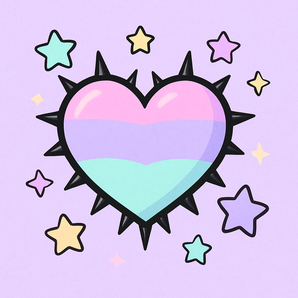 pastel goth heart with pastel stars and black spikes emoji