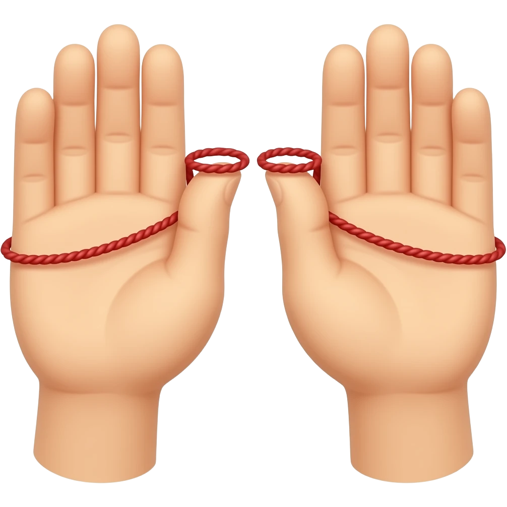 Two hand holding  a red string emoji