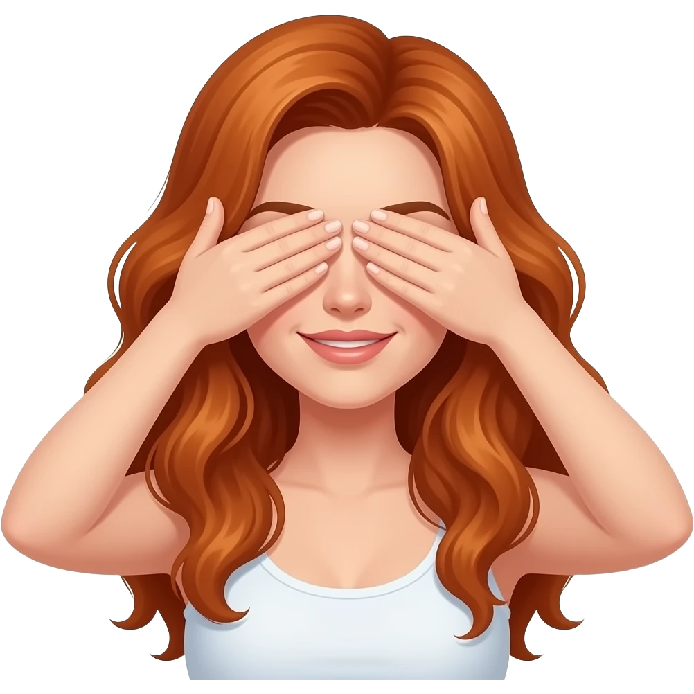 sexy girl with long wavy ginger hair and ginger eyes put her hands on her eyes emoji