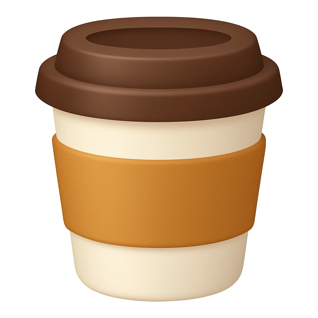 Make a closed coffee to-go cup, more emoji-like, smaller, no emoji or logo in the middle. Use the same colors as the reference image. The style should resemble an emoji style. emoji