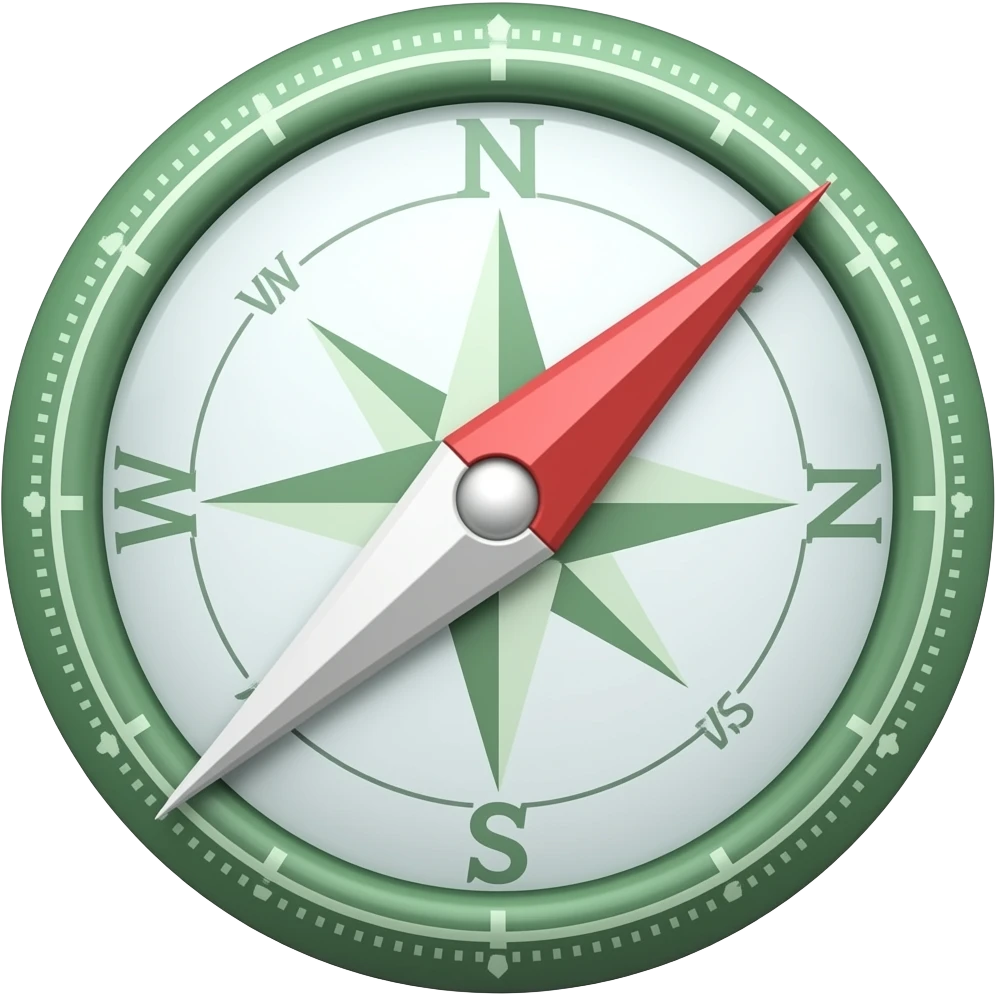 diseñame una blujula  de manera que muestre que no hay dirrecion y que se vea en 4d con fondo trasparente con verde y gris emoji