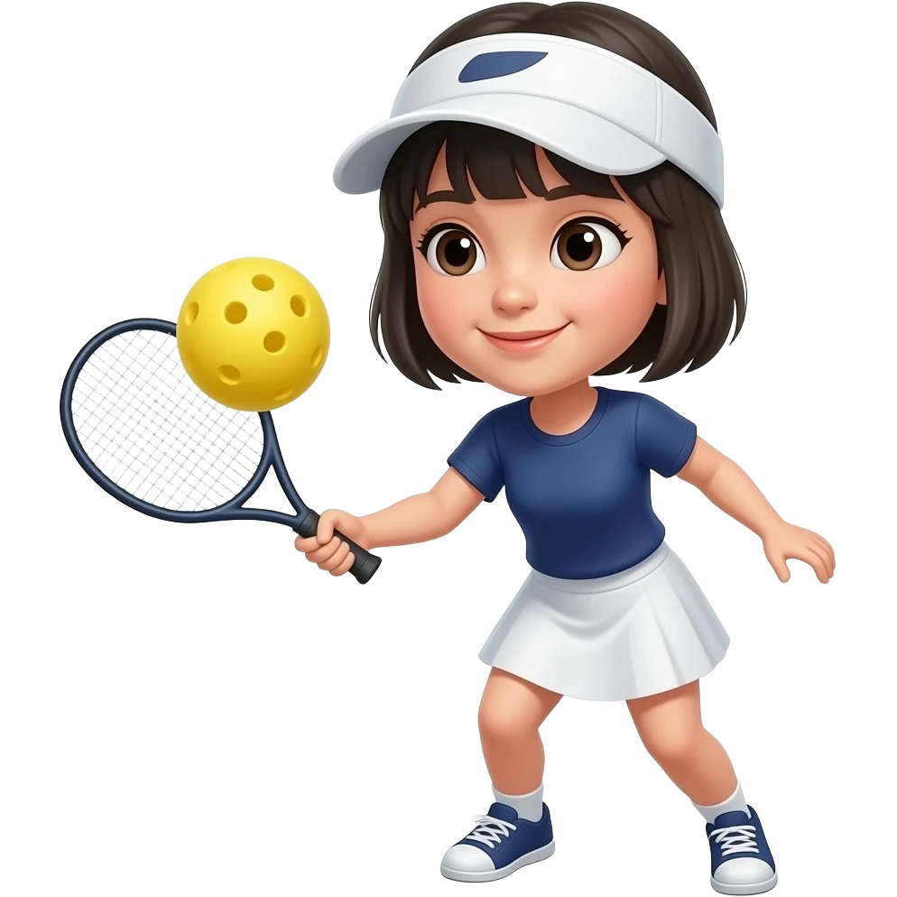 short haired asian girl wearing sun visor and playing pickleball emoji