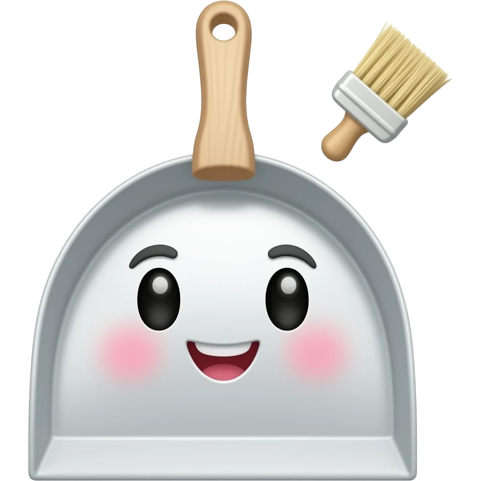 cute and happy dustpan and brush emoji