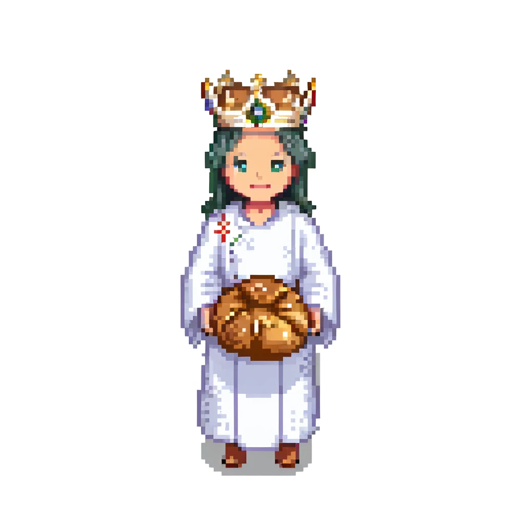 Portrait of the same baker character in every level, realistic skeuomorphism style, consistent lighting and pose, transcendent baker with infinite bread crown, robes woven from light and shadow, divine aura radiating emoji