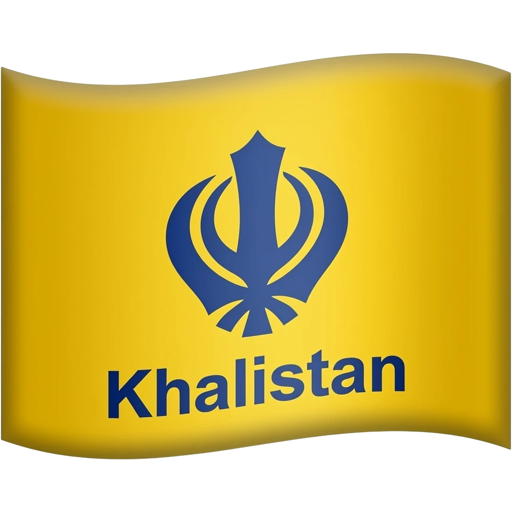 Flag is yellow in the middle a blue khanda and write khalistan on botton the khanda emoji