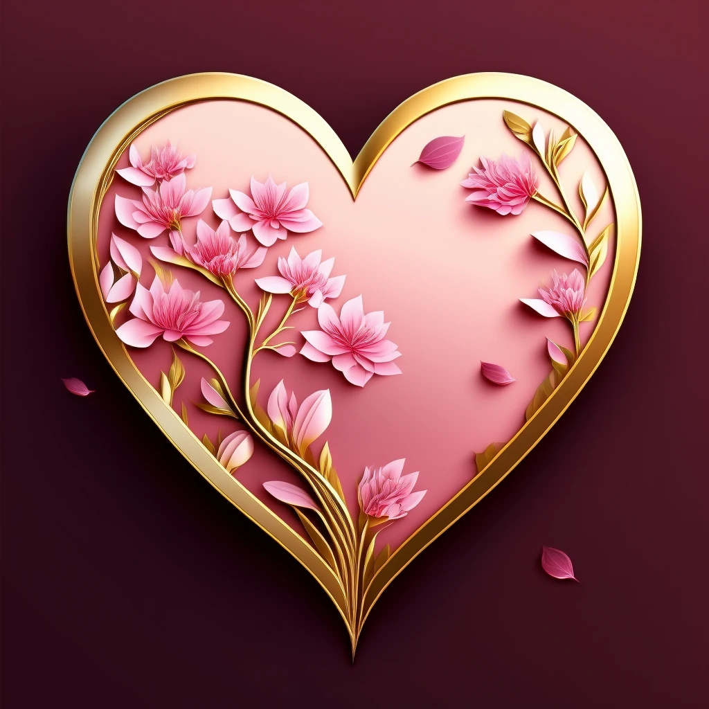 heart with sakura petals and soft gold outline, no background emoji