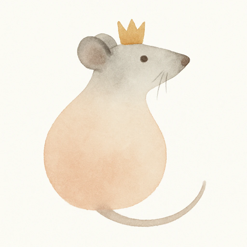 a rat queen with a peach-shaped body, wearing a tiny crown, in a watercolor art style emoji