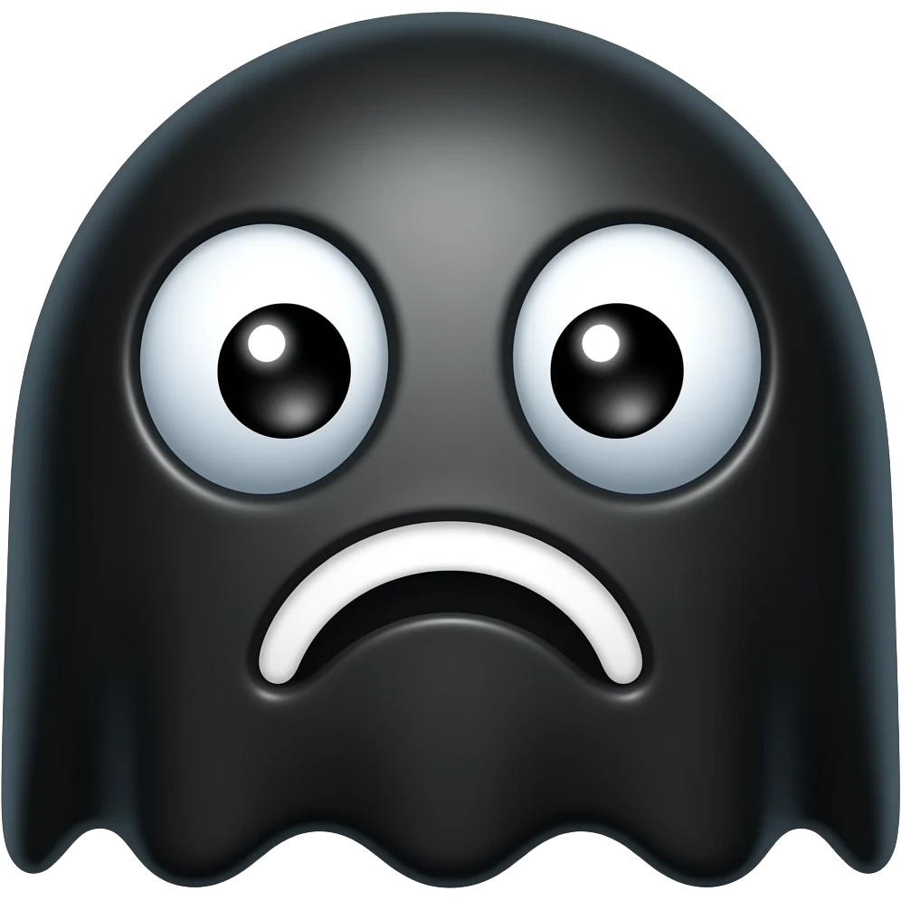 Black Pacman vulnerable ghost character with big eyes and neon white mouth emoji