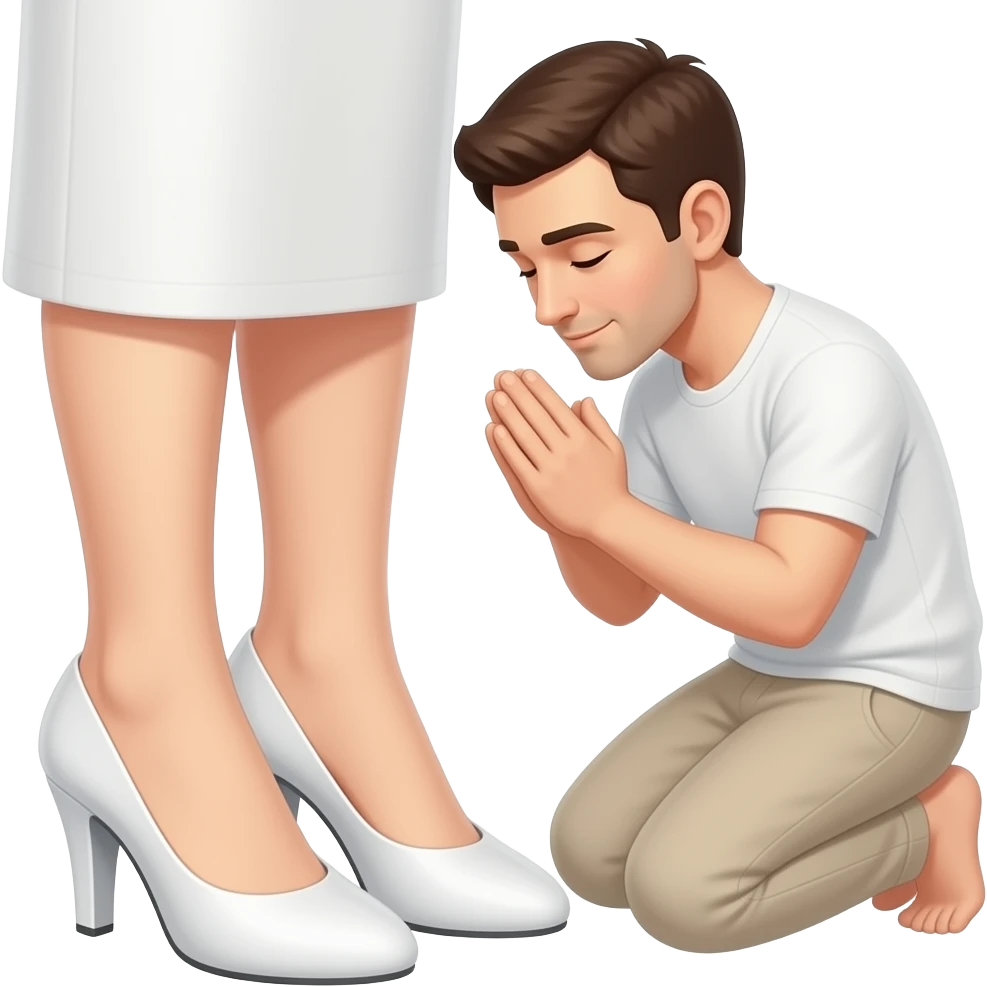 a man worshipping a woman’s white pedicures feet emoji