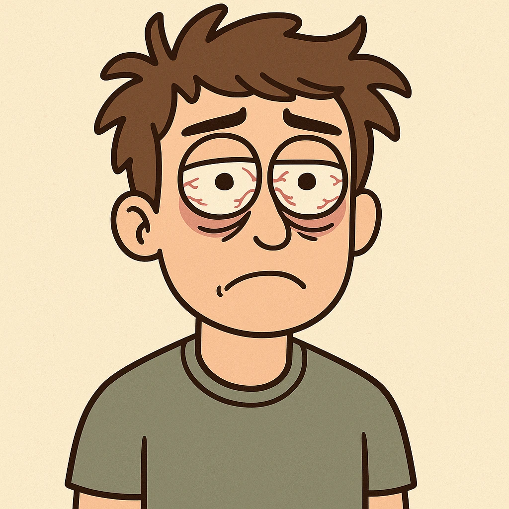 an ordinary person with wide, tired eyes, looking sleep-deprived, relatable expressive style illustration emoji