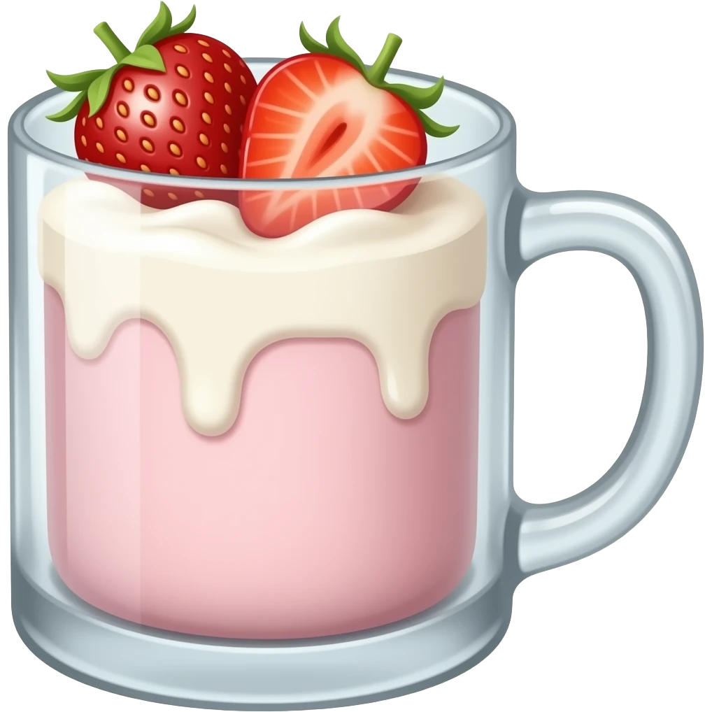 Vaso ,no taza de vidrio con crema y fresas adentro emoji