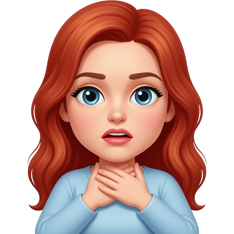 Red haired woman choking herself with both hands emoji
