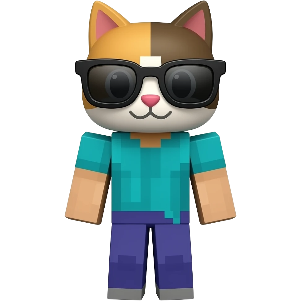 CAt wearing cool sun glasses with Minecraft emoji