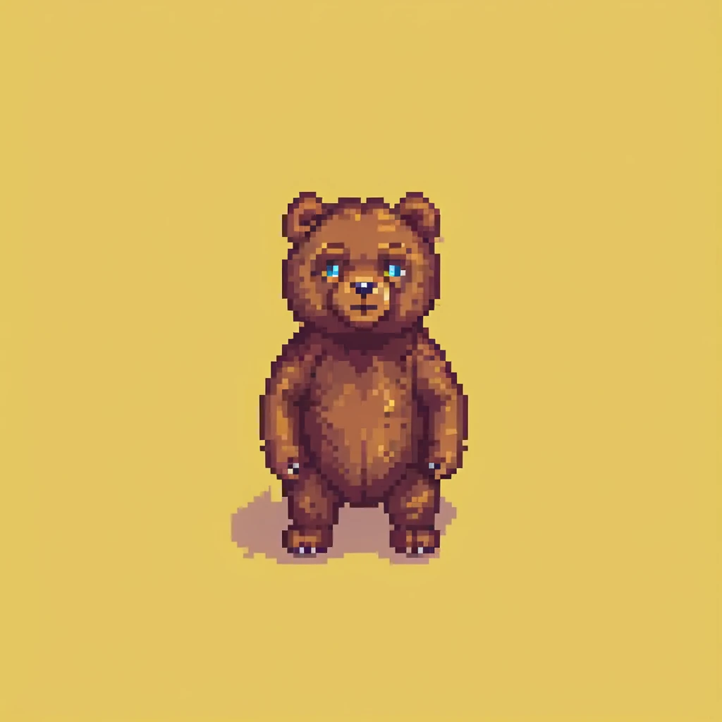 scared bear, pixel art, blocky, retro video game look, blue background emoji