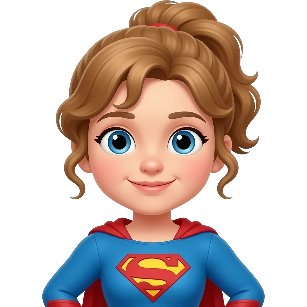 Super Julie superhero with light brown hair curly ponytail emoji