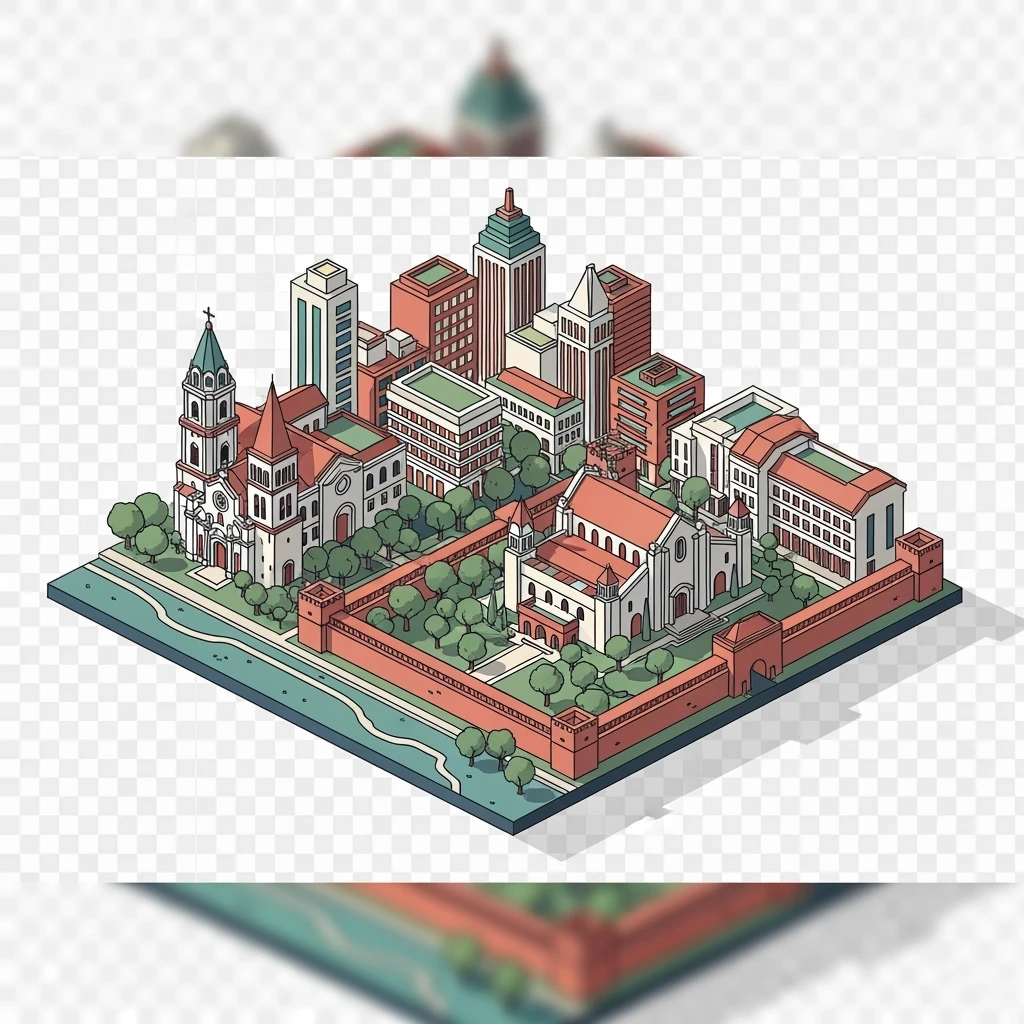 Isometric minimalistic illustration of Manila, subtle 3D miniature effect and Tilt Shift effect, no cartoonish look, transparent background. emoji