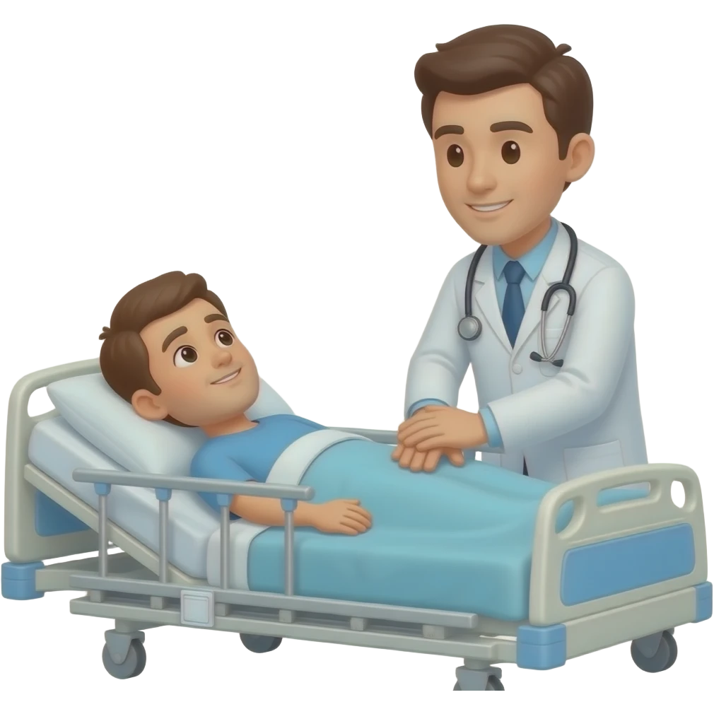 person laying in hospital bed. a doctor is trying to perform CPR. the person laying in the bed has a speech bubble that says "NO! STOP!" emoji