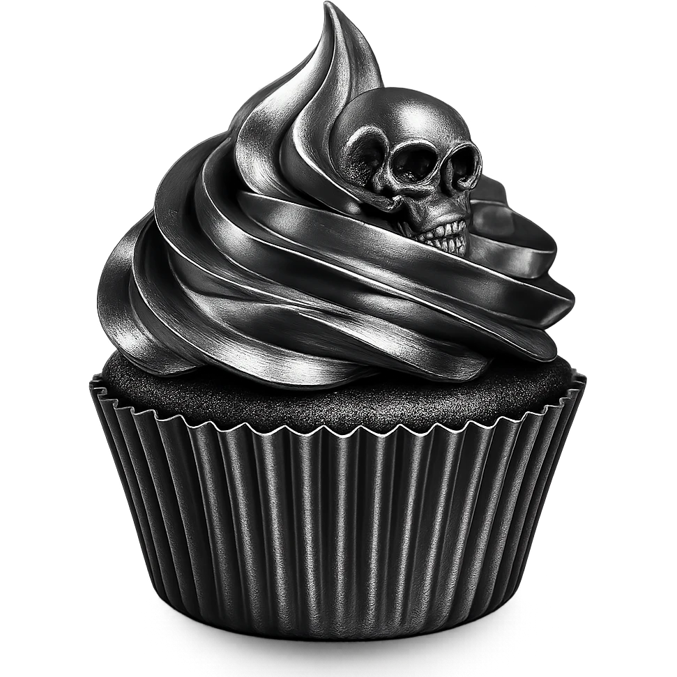 Gothic cupcake in chrome style with burgundy color, no background. emoji