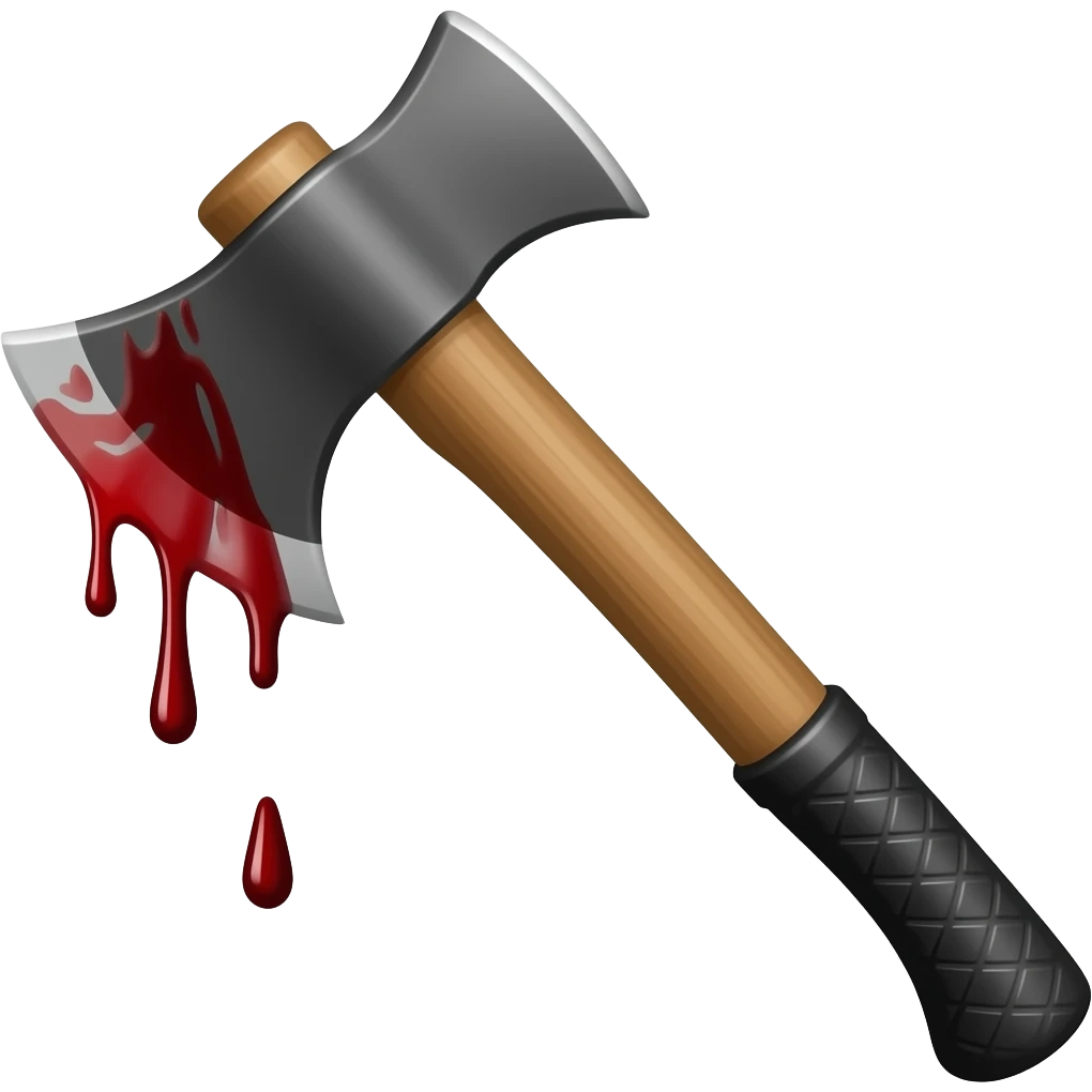 emoji very sharp axe with blood dripping off it and a black long handle emoji