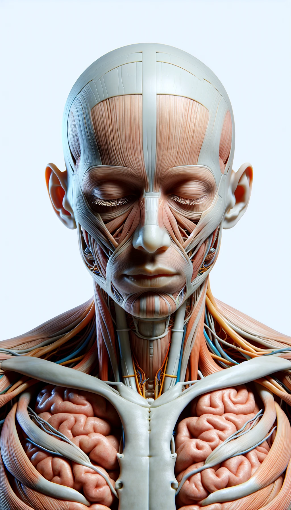 corpo umano anatomico a corpo intero con occhi chiusi sereno e in perfetta salute , isolato su sfondo bianco, iperrealistico 4k emoji