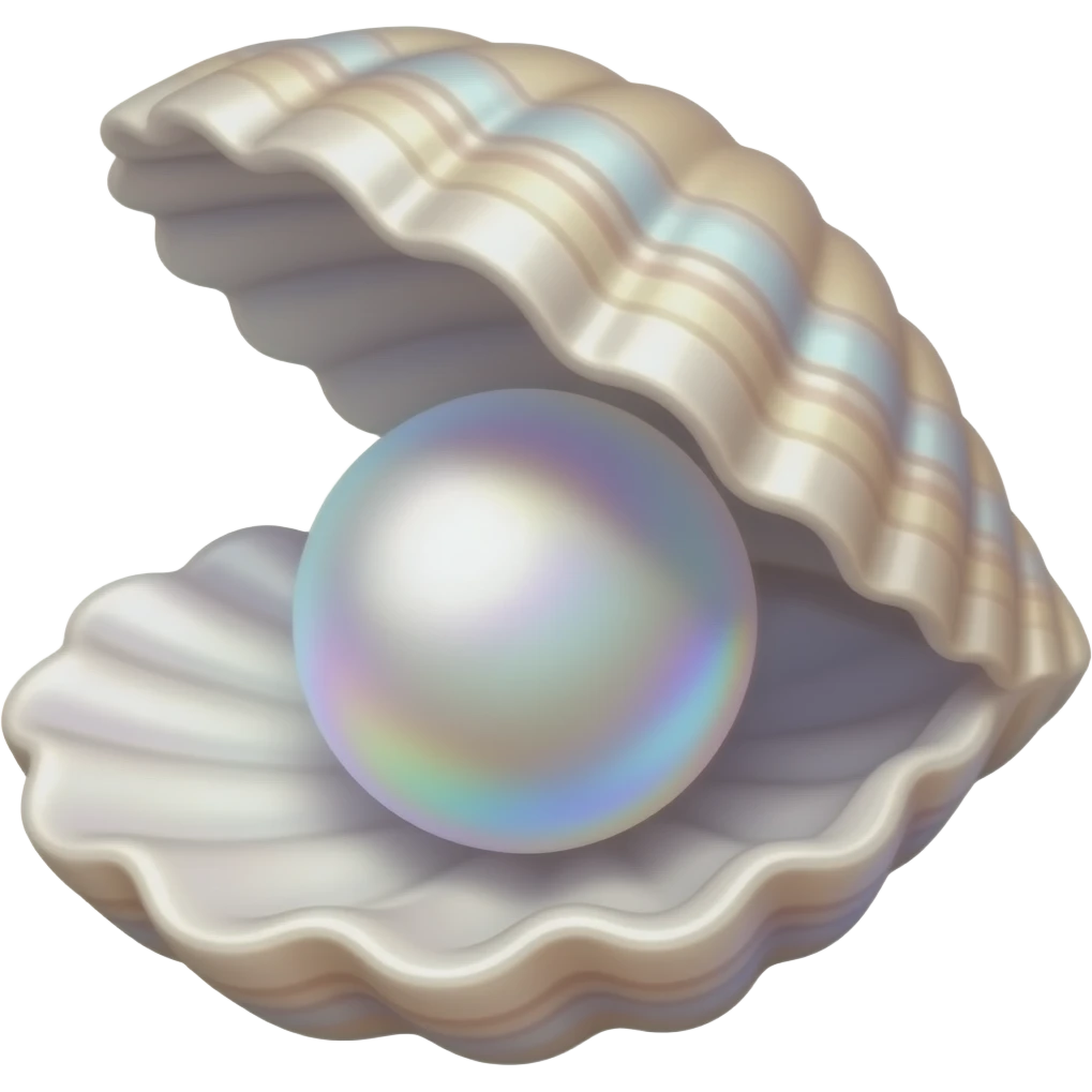 Sparkling colorful iridescent pearl in shell from the side emoji